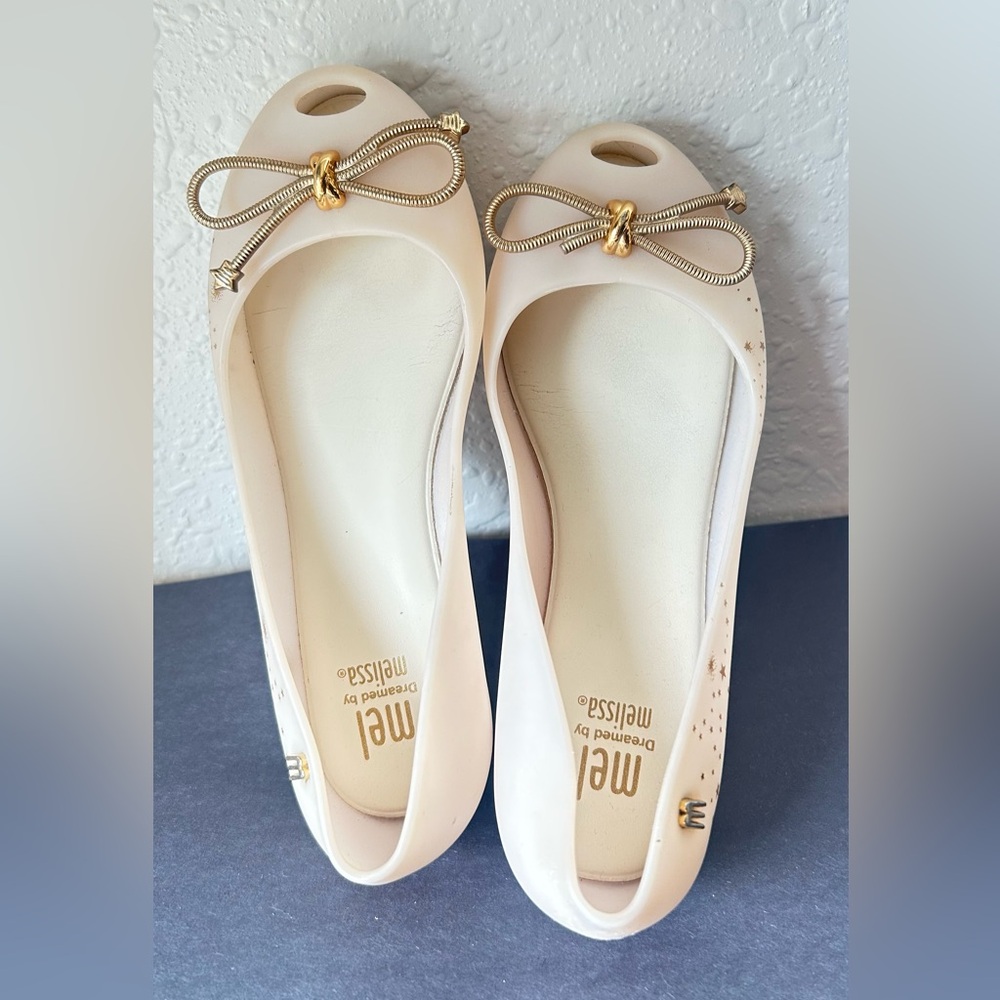 Mini Melissa Girls’ Cream Ballet Flats W/ Bow